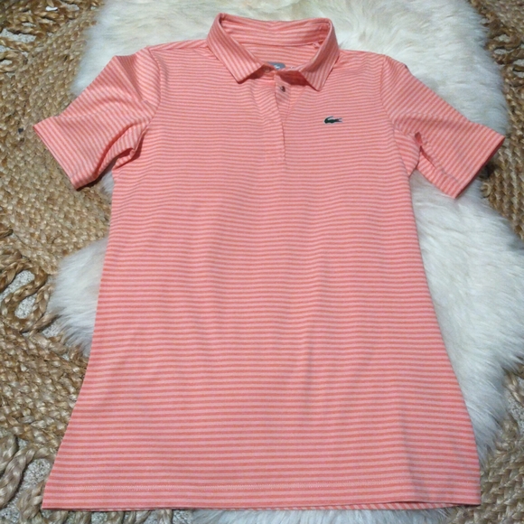 Lacoste Sport Women's Orange And White Striped Polo Shirt - Picture 1 of 11